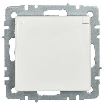 BRITE Розетка 1-местная с заземлением с защитными шторками и крышкой 16А IP20 РСбш10-3-БрБ белый IEK