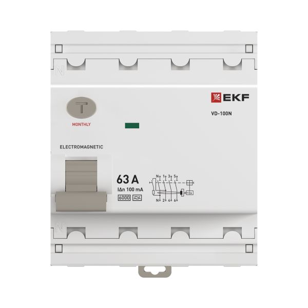 Выключатель дифференциального тока ВД-100N 4P 63А 100мА тип A эл-мех 6кА PROXIMA EKF