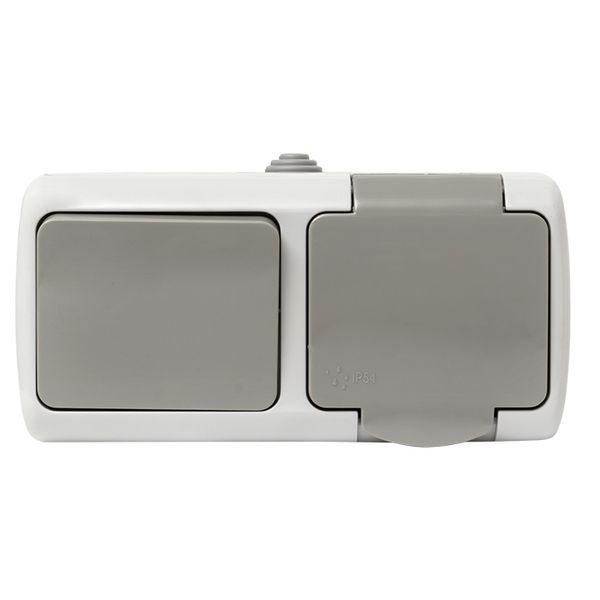 Мурманск Блок розетка 1-м 16А с заземлением с крышкой+ 1-кл выключатель IP54 серый EKF