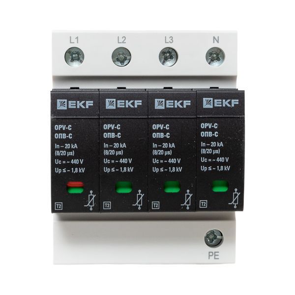 Ограничитель импульсных напряжений ОПВ-C/4P In 20кА 440В с сигн. EKF