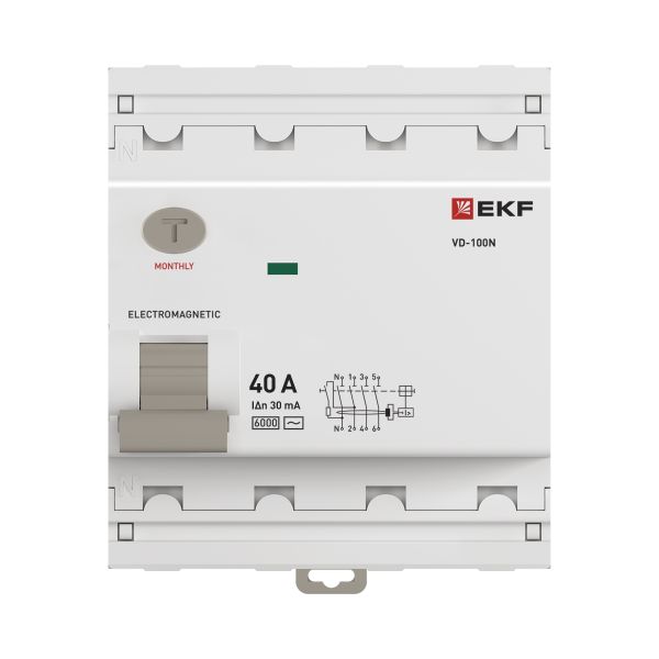 Выключатель дифференциального тока ВД-100N 4P 40А 30мА тип AC эл-мех 6кА PROXIMA EKF