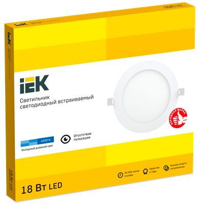 Светильник ДВО 1608 белый, круг LED 18Вт 6500 IP20 IEK