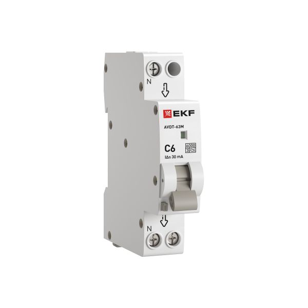 Диф. автомат  2П   6А  30мА (1мод, хар. C, электронный, тип А) 6кА EKF PROxiмА АВДТ-63М