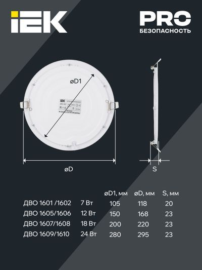 Светильник ДВО 1608 белый, круг LED 18Вт 6500 IP20 IEK