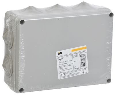 Коробка распаячная КМ41243 для открытой проводки безгалогенная (HF) 190х140х70мм IP44 10 гермовводов серая IEK