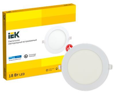 Светильник ДВО 1608 белый, круг LED 18Вт 6500 IP20 IEK