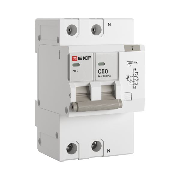 Дифференциальный автомат АД-2 50А/300мА (хар. C, AC, электронный, защита 270В) 6кА EKF PROxima