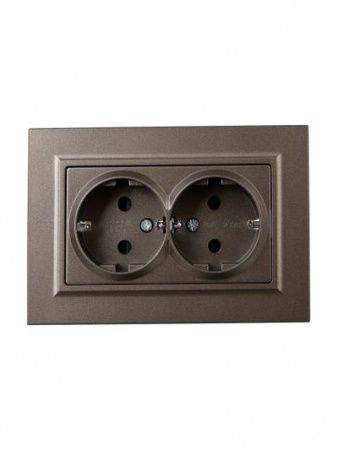 BRITE Розетка 2-местная с заземлением с защитными шторками 16А в сборе РСш12-3-БрТБ темная бронза IEK