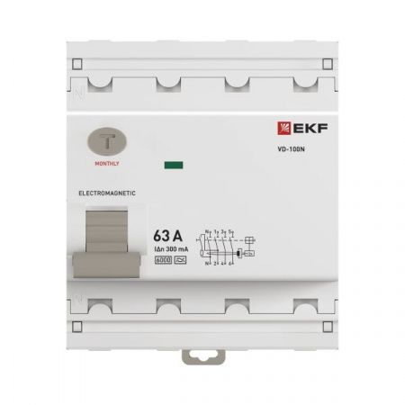 Выключатель дифференциального тока ВД-100N 4P 63А 300мА A эл-мех 6кА PROXIMA EKF