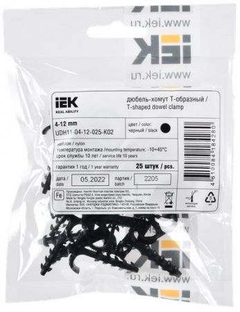 Дюбель-хомут Т-образный 4-12мм нейлон черный (25шт/упак) IEK