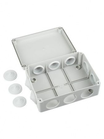 Коробка распаячная КМ41243 для открытой проводки безгалогенная (HF) 190х140х70мм IP44 10 гермовводов серая IEK