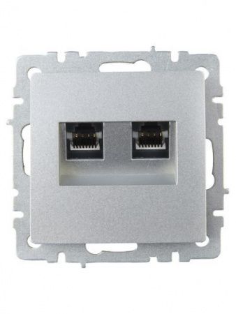 BRITE Розетка компьютерная двойная RJ45 кат.5E РК10-2-БрА алюминий IEK
