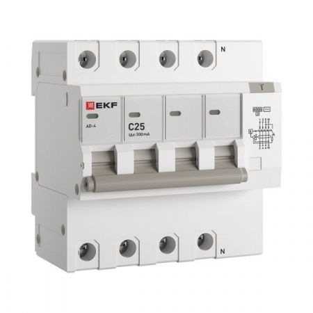Дифференциальный автомат АД-4 25А/300мА (хар. C, AC, электронный, защита 270В) 6кА EKF PROxima