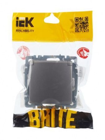BRITE Розетка 1-местная с заземлением с защитными шторками и крышкой 16А IP44 РСбш10-3-44-БрС сталь IEK