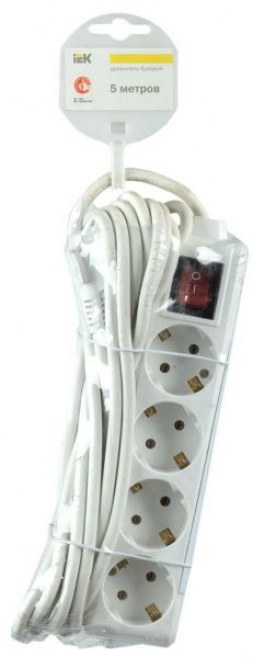 Удлинитель У04К 4 места с заземлением 5м 3х1мм2 16А/250 IEK