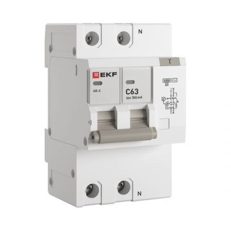 Дифференциальный автомат АД-2 63А/300мА (хар. C, AC, электронный, защита 270В) 6кА EKF PROxima